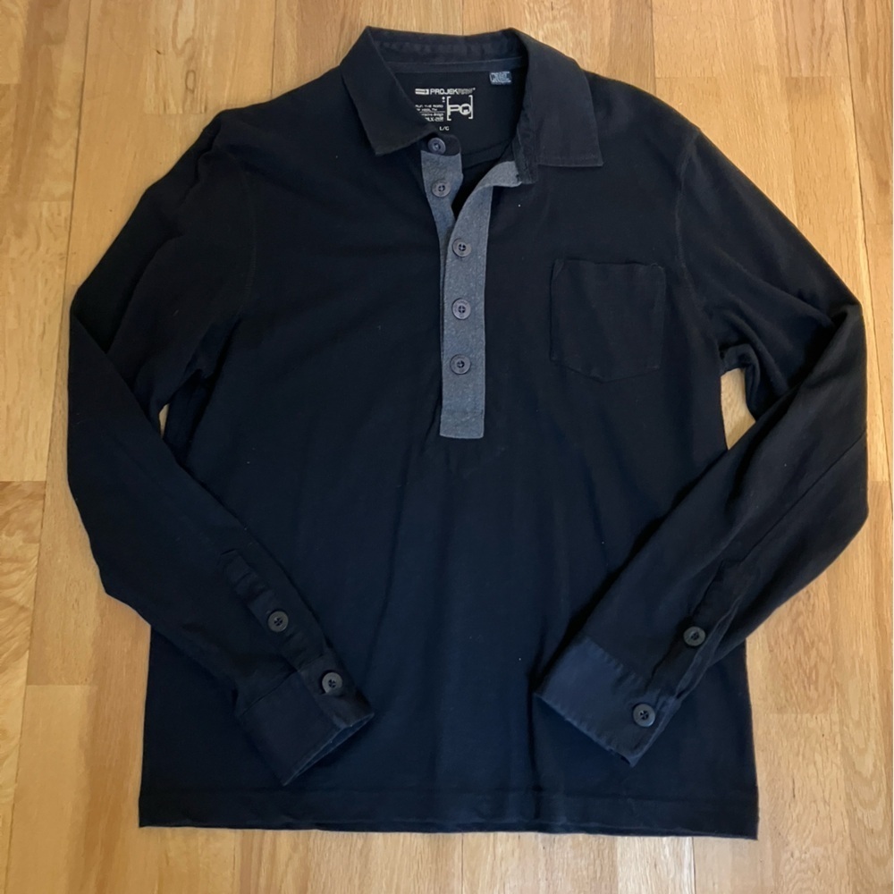 Projek Raw Men's Black Polo Long-Sleeve Shirt